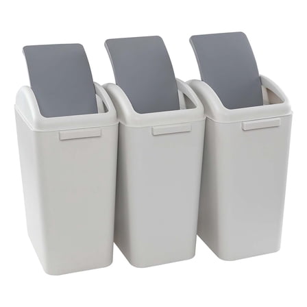 3-Pack 4.5 Gallon Plastic Trash Can, Garbage Can with Swing-top Lid, Gray