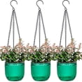 thumbnail image 1 of 3 Pack 4.5 Inch Self Watering Hanging Planter, Hanging Planters for Indoor Plants Basket Bulk Outdoor Plastic Hanging Plant Pots with 3 Hook Chains Drainage Holes for Garden Home(Green), 1 of 8