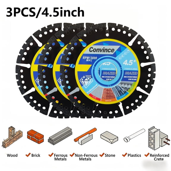 3-Pack 4.5" Multi-Purpose Saw Blades -Angle Grinder Discs for Cutting Wood/Tile/Metal/Plastic,High Precision Durable Saw Blade for DIY Projects and Home Improvement