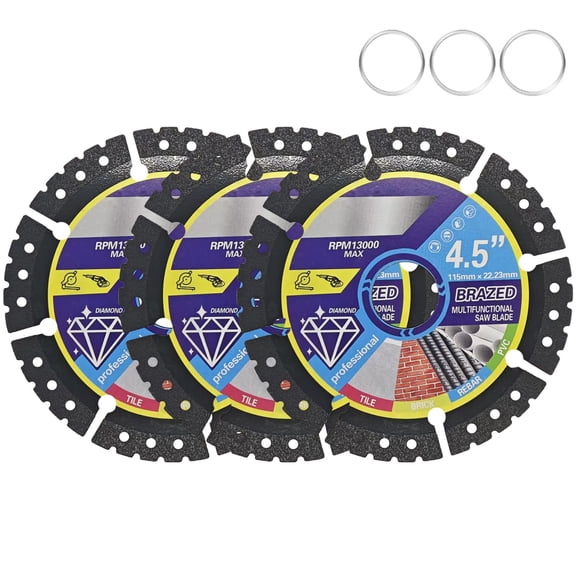 3-Pack 4.5" Vacuum Brazed Diamond Cutting Discs  Durable Multi-Pore Angle Grinder Blades for Cutting Ceramic Tile/Porcelain/Glass/Marble/Granite/Stone