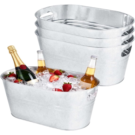 3 Pack 4 Gallon Galvanized Ice Buckets Metal Champagne Drink Cooler ...