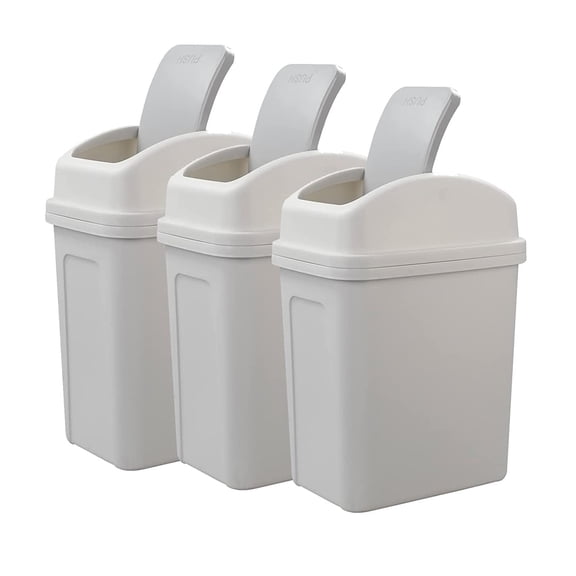 3-Pack 4 Gallon Plastic Trash Can with Swing Lid, Swing-Top Waste Can, Gray