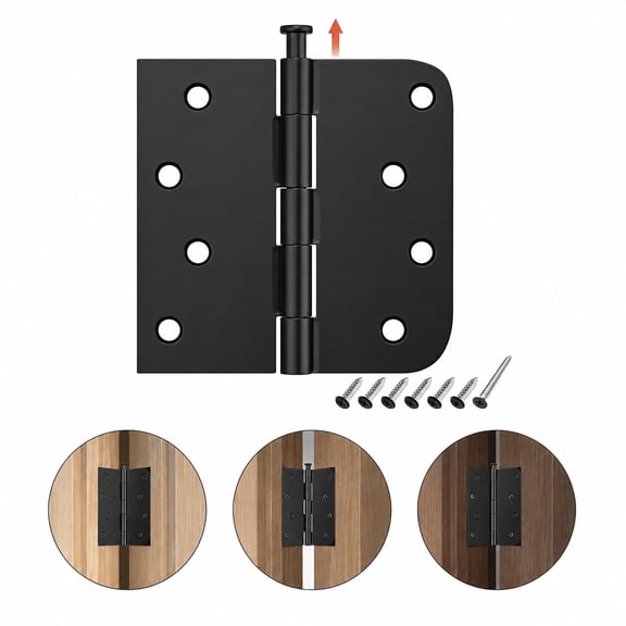 3 Pack 4 Inch Matte Black Door Hinges, Removable Pin Heavy Duty Interior & Exterior Door Hinges, Rustproof Silent Smooth Swing Hinges for Front Back Doors with Mounting Screws