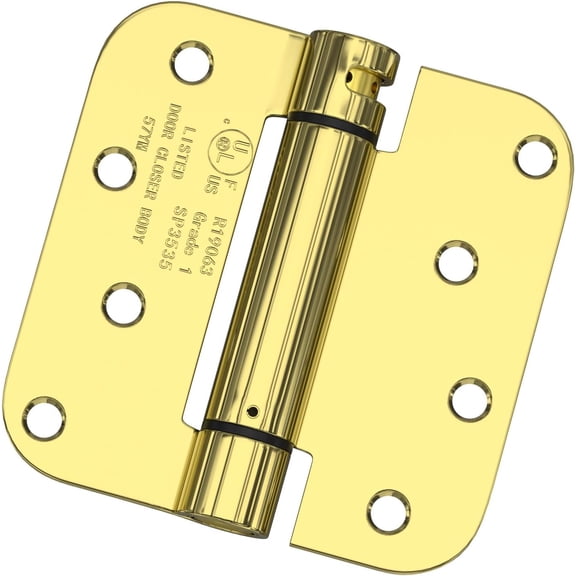 3 Pack 4 Inch Self Closing Door Hinges Polished Brass Spring Hinge 5/8" Radius Corner Adjustable Tension Heavy Duty Hardware