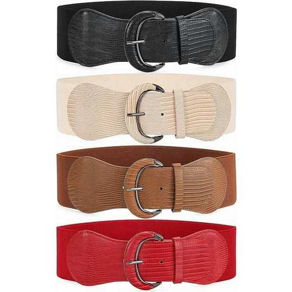 3-Pack 4-Pack Women's Wide Elastic Waistband Vintage Stretch Belt for Ladies Dresses