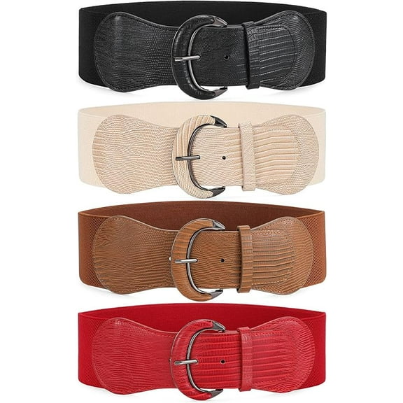 3-Pack 4-Pack Women's Wide Elastic Waistband Vintage Stretch Belt for Ladies Dresses