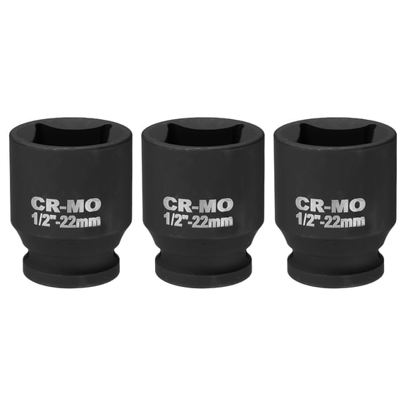 3 Pack 4 Point Square Socket 1/2" Drive 22mm Metric Square Impact Socket CR-MO Blackening Standard Wheel Sockets Pneumatic Socket Tool for Auto Repair Mechanical Maintenance Home Use