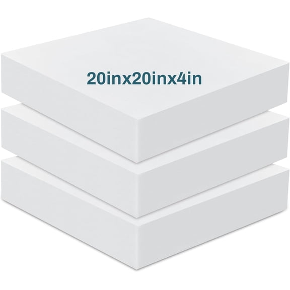 3 Pack 4 x 20 x 20 Inch Upholstery High Density Foam Cushion Replacement Square Cut to Size Foam Couch for Chair Couches Padding Shipping Packing DIY Cosplay Projects