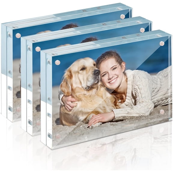 3 Pack 4 x 6 Acrylic Frame,Acrylic Picture Frames Horizontal Magnet Double Sided 4x6 Picture Frame,10+10MM Thick Clear Frameless Desktop Display Magnetic Block Photo Frame Gift Ideal