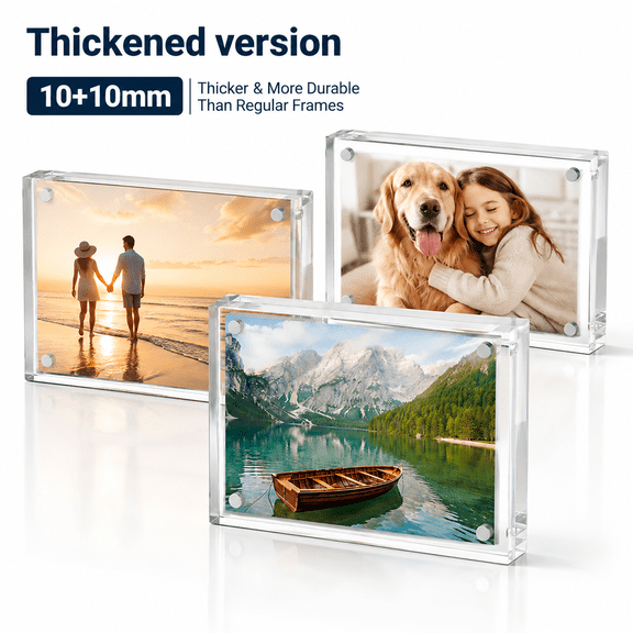 3 Pack 4 x 6 Acrylic Frame,Acrylic Picture Frames Horizontal Magnet Double Sided 4x6 Picture Frame,10+10MM Thick Clear Frameless Desktop Display Magnetic Block Photo Frame Gift Ideal