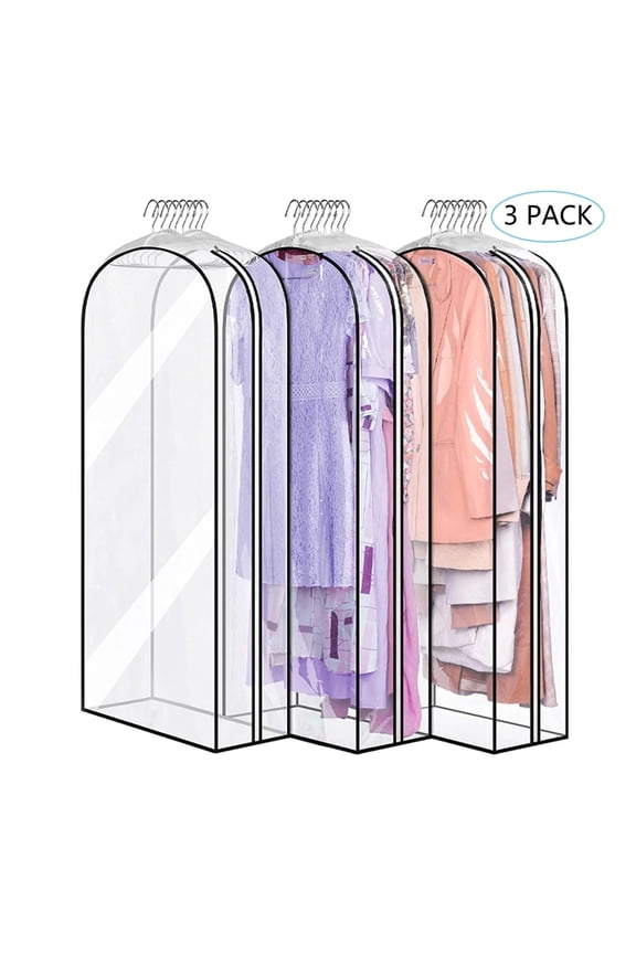 3 Pack 40" Garment Bags for Hanging Clothes, 10" Gusseted Hanging Clothes Cover for Storage , All Clear Plastic Suit Bags with Full Zipper for Closet Storage