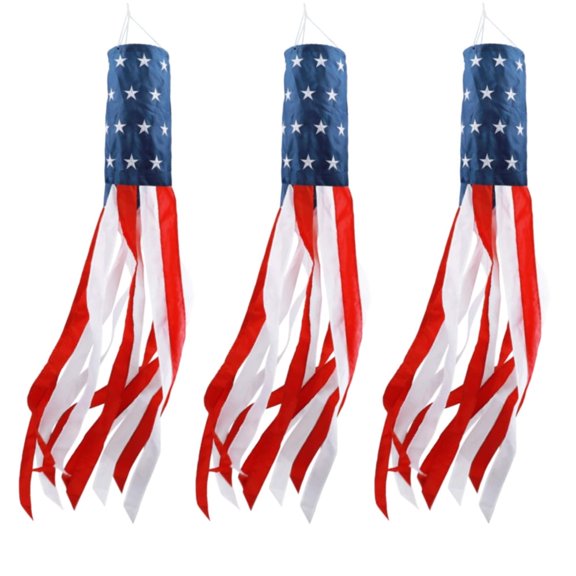 3 Pack 40 Inch Large American Flag Windsock with Lights 4th of July Decor, Patriotic Fourth of July Outdoor Decor, Red White Blue Star Stripes Hanging Decor Memorial Day Independence Day