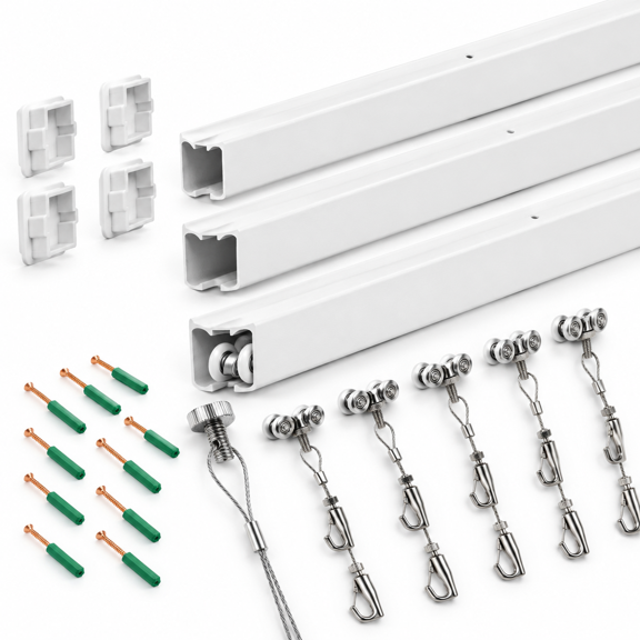 3 Pack 40 Inch White Aluminum Picture Rail Hanging System for Art Display