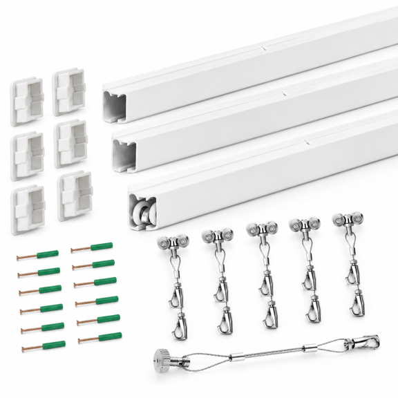 3 Pack 40 Inch White Aluminum Picture Rail Hanging System for Art Display