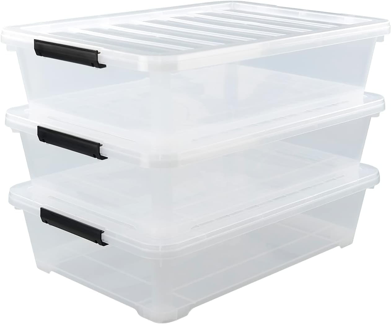 3Pack 40 Quart Plastic Underbed Storage Box, Large Clear Under Bed