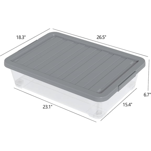 3 Pack 40 Quart Plastic Underbed Storage Boxes with Lids, Large Under Bed Storage Bins with Wheels