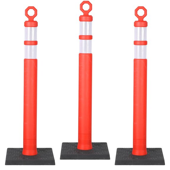 3 Pack 42 In Traffic Delineator Posts with Weighted Base Reflective Safety Cones for Construction Parking Driving Practice Orange