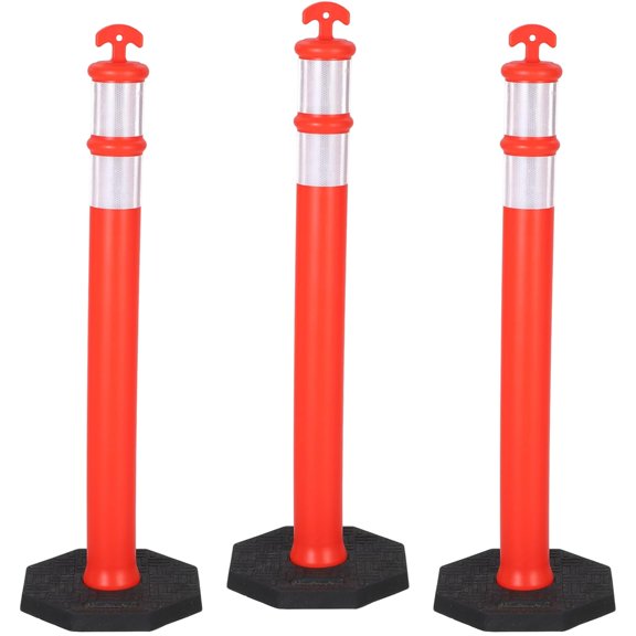 3 Pack 42 In Traffic Delineator Posts with Weighted Base Reflective Safety Cones for Construction Parking Driving Practice Orange