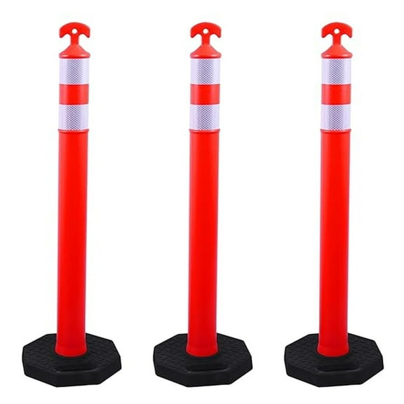 3 Pack 42 Inch Traffic Cones with Heavy Duty Rubber Base  Reflective Orange Safety Delineators for Road Construction, Parking Lots & Crowd Control, 42" Tall
