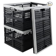 3-Pack 42 L Plastic Storage Collapsible Crate, Folding Plastic Stackable Utility Crate