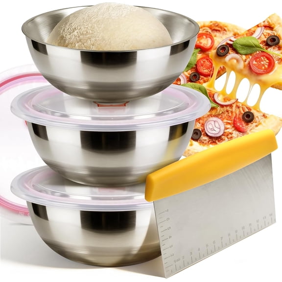 3 Pack 44 oz 1300 mL Stainless Steel Pizza Dough Proofing Container with Airtight Clear Lid Stackable Fermentation Box