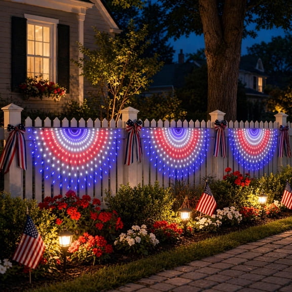3 Pack 450 LED American Flag Banner Lights - Bright Waterproof USA Half Fan String Lights for Patriotic Decoration on USA 250 Anniversary, July 4th,Memorial Day,Christmas & Party