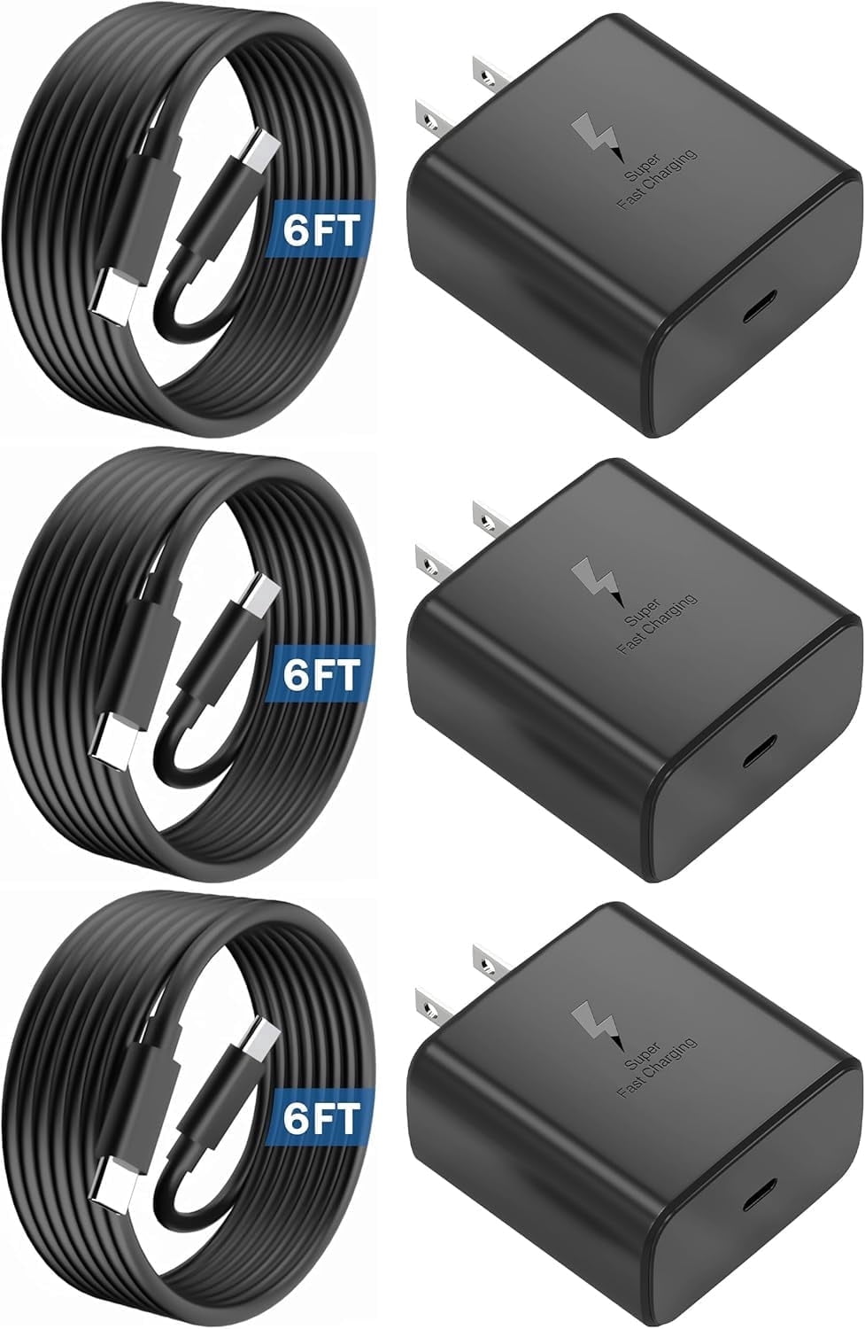 TYPPKMM 3-Pack 45W USB-C PD Fast Charger Set with 6FT Cable, Super Fast Wall Charger Block for Samsung Galaxy S/Note/Tab Series