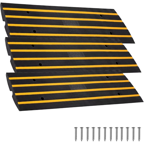 3 Pack 48 In Rubber Driveway Curb Ramp 33000 lbs Capacity Gutter Ramp with Drainage Channel for Cars Trucks and Trailers