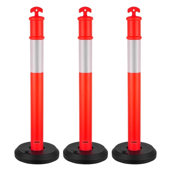 Red Crowd Control Post 3 Pack 48 Inch Heavy Duty Traffic Delineator Posts with Fillable Base ...