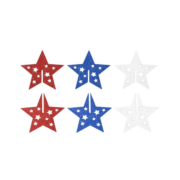 3 Pack 4th of July Wood Stars 3D Glitter Red White Blue Table Centerpieces Patriotic Star Table Signs for Home Tiered Tray Desk Decorations