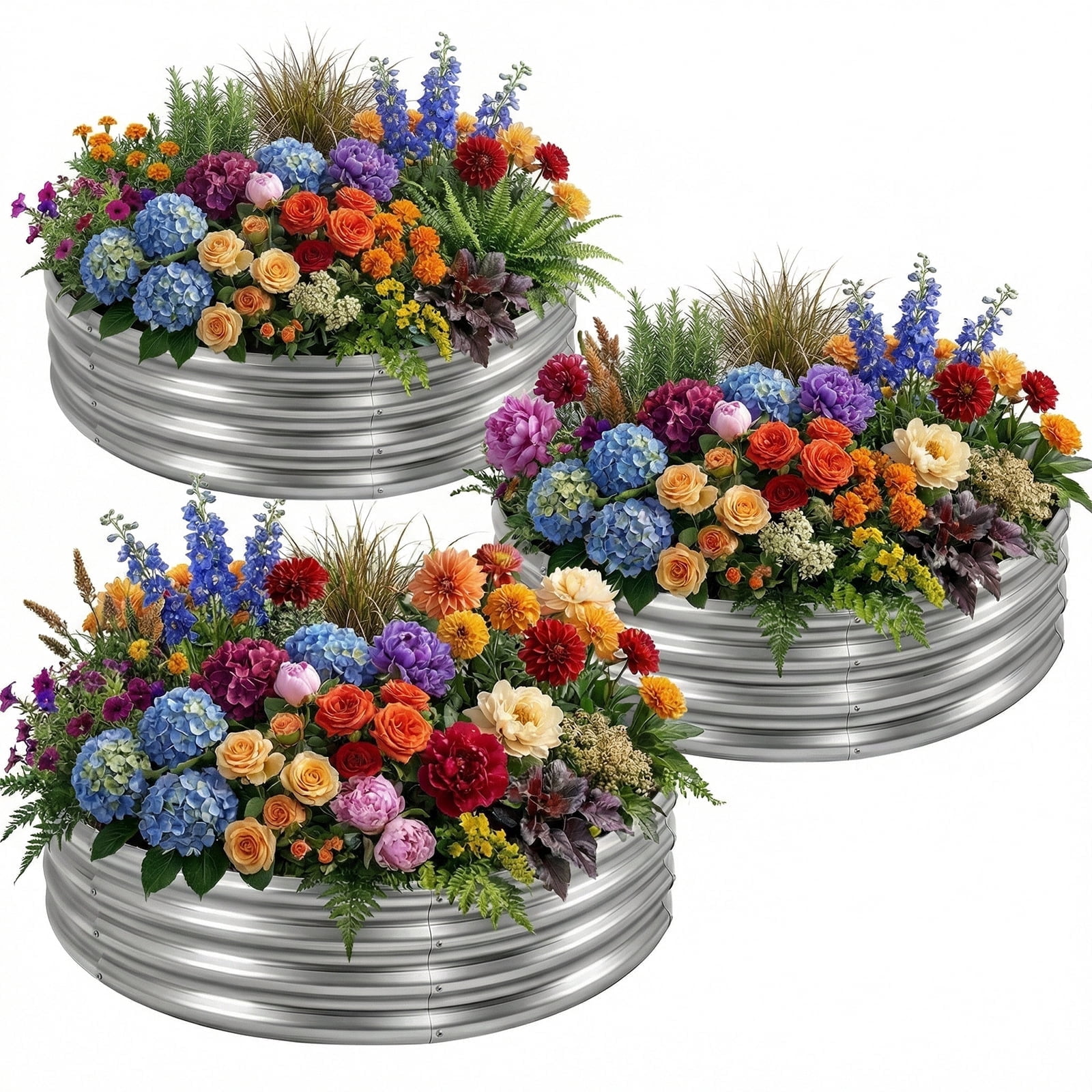 Land Guard  3Pack 4x4x1 ft Round Galvanized Raised Garden Bed Kit Metal Flower Box Large Planter Raised Beds Outdoor for Planting,Fruit,Herb-Sliver