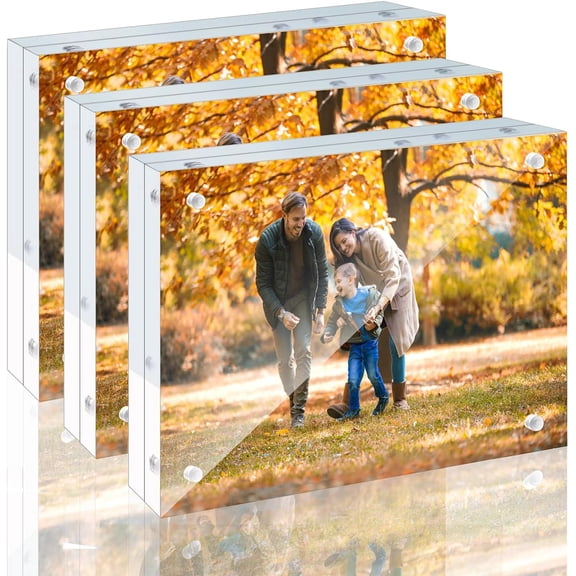 3 Pack 4x6 Acrylic Picture Frames - 20% Thicker Double Sided Magnetic Frame with UV Protection - Freestanding Clear Frameless Display for Tabletops - Modern Photo Frame Set for Home & Office Decor