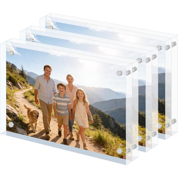 3 Pack 4x6 Inch Clear Acrylic Self Standing Picture Frames20mm Thicker Block Frameless Clear Photo Frames,Double Sided Magnetic Picture FramesFree Standing Desktop Display