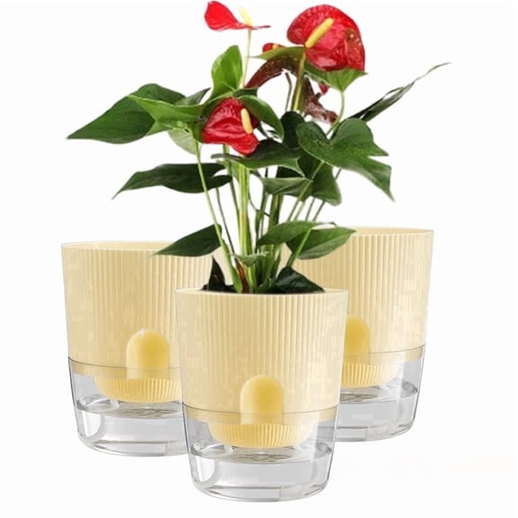 Guman Network Technology Purple/White/Yellow Resin Plant Pot with Self Watering, Wick Rope 3 Count