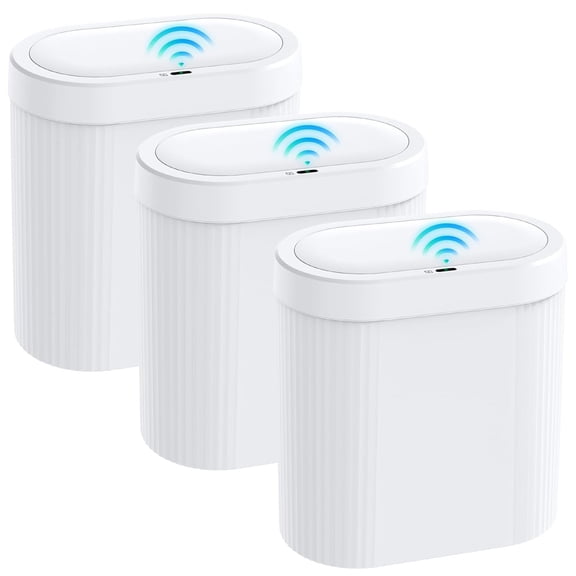 3 Pack 5 Gallon Touchless Motion Sensor Bathroom Trash Can with Lid Slim Waterproof Garbage Bin White