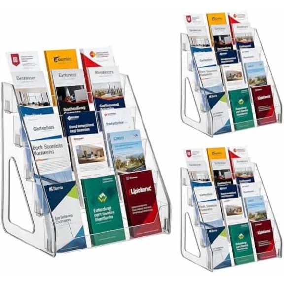 3 Pack 5 Tier Brochure Holder 12x13 Inch Acrylic Literature Display Stand Holds 3 Brochures in One Row Clear Pamphlet Holder Display Stand for Flyers Booklets Table Signs Office Home Store