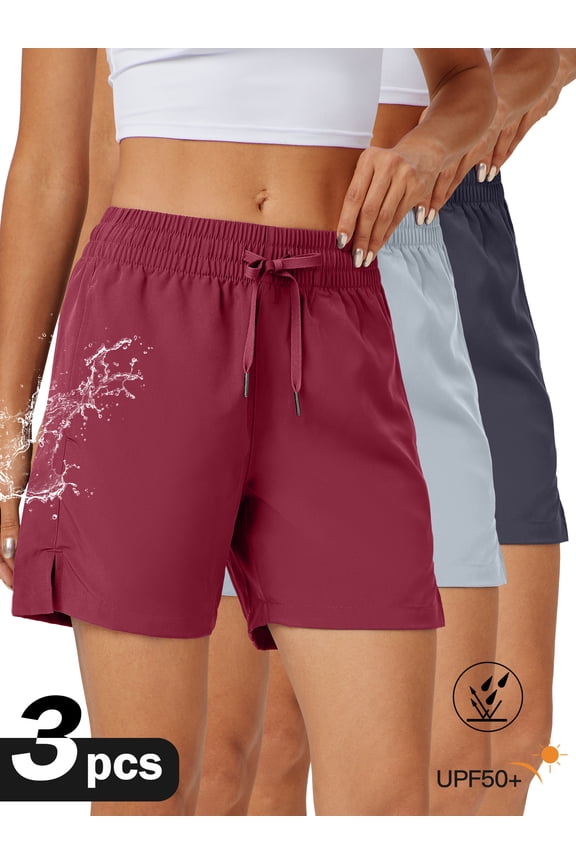 3 Pack 5" Womens Athletic Shorts Quick Dry Lightweight Gym Running Shorts with Pockets Dark Grey-Light Grey-Burgundy XL