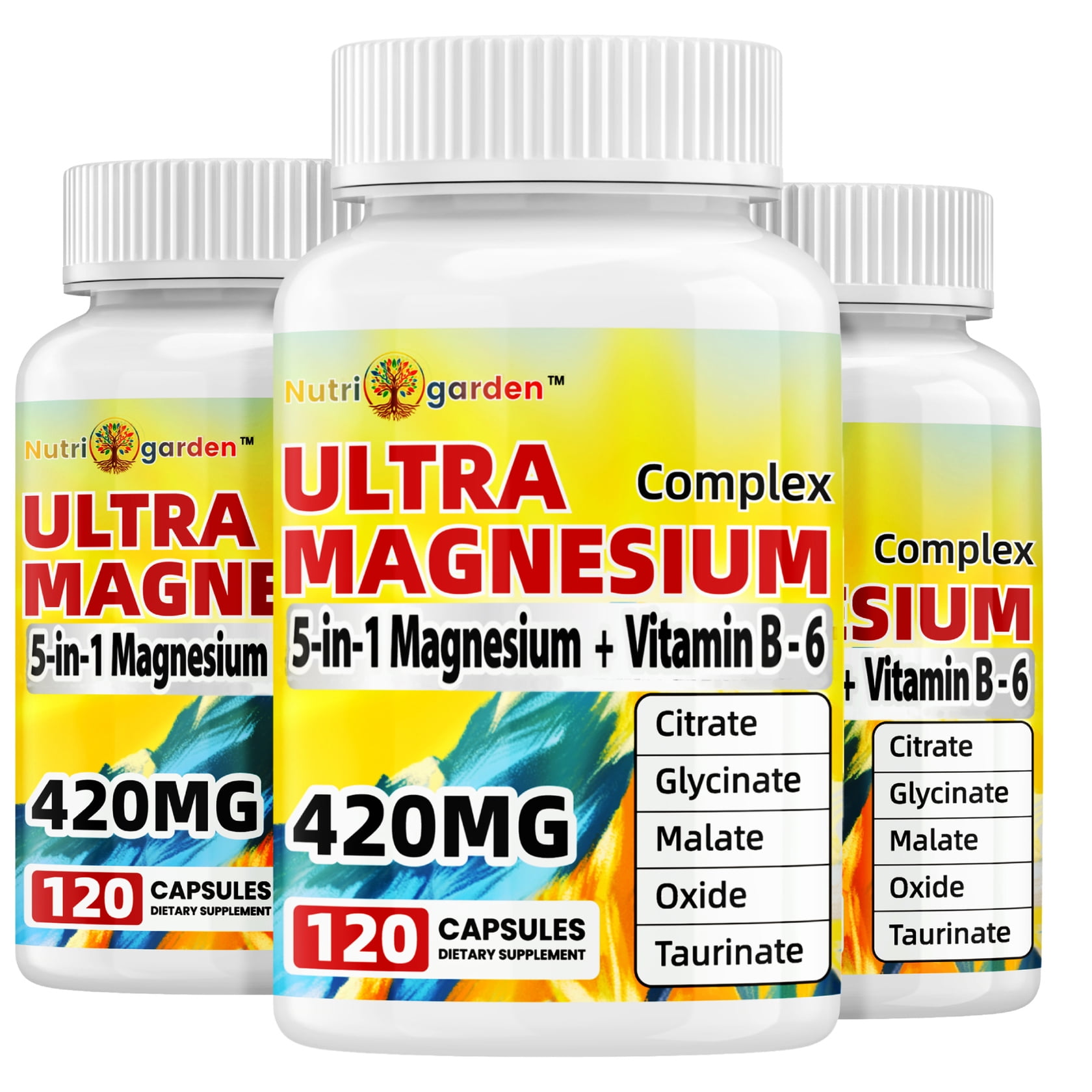 3 Pack 5in1 Magnesium Complex 420mg of Magnesium Glycinate, Malate