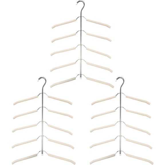 3-Pack 5-in-1 Space Saving Blouse Hangers - Non-Slip Padded Swing Arm Coat Hangers, Heavy Duty Stainless Steel for Shirts & Sweaters (White)