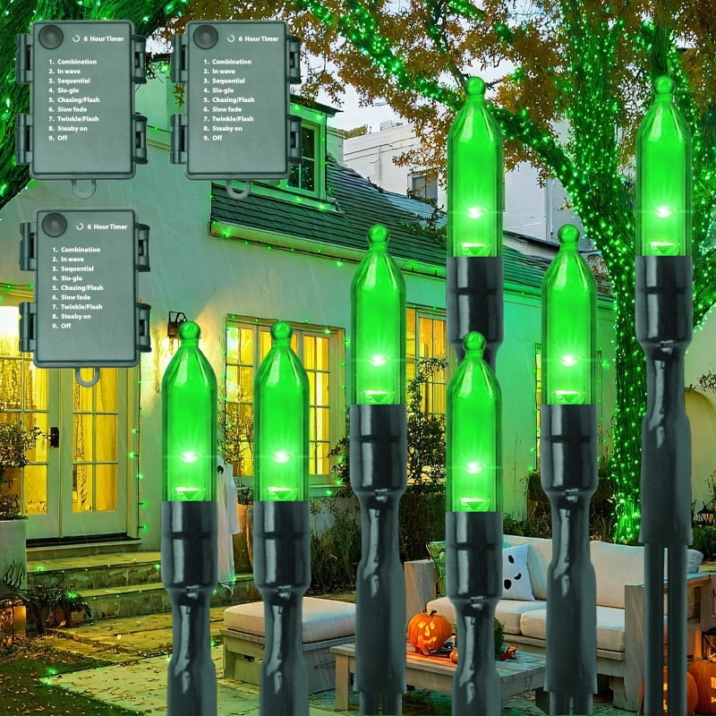 3 Pack 50 LED Outdoor Christmas Lights, 16 FT Mini String Light with 9 Modes & 6 Hour Timer, Waterproof Battery Operated for Indoor Outdoor Patio Garden Party Tree Valentine's Day Decoration, green