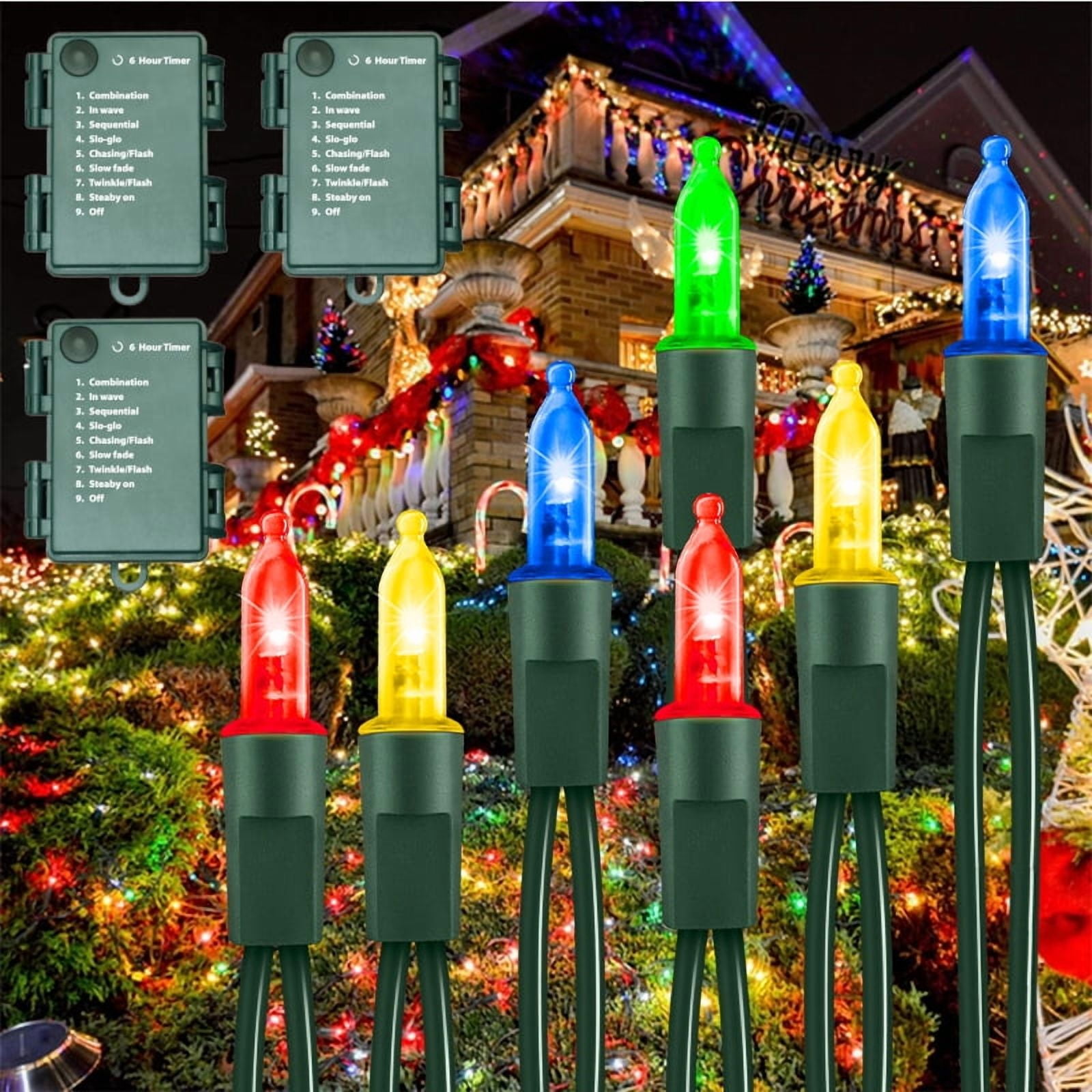 3 Pack 50 LED Outdoor Christmas Lights, 17 FT Battery Operated Mini String with 8 Modes & Timer, Xmas Tree Light Waterproof for Patio Garden Party Wedding Holiday Decor (Multicolor)