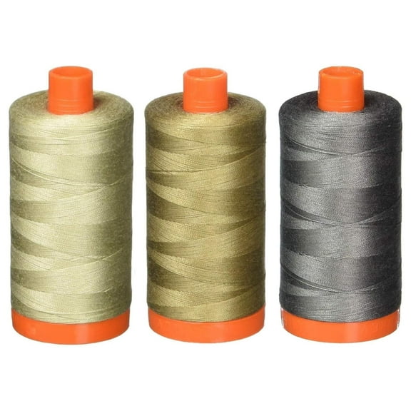 3-Pack - 50WT - Stone + Sandstone+ Grey Smoke, Solid - Mako Cotton Thread - 1422Yds Each