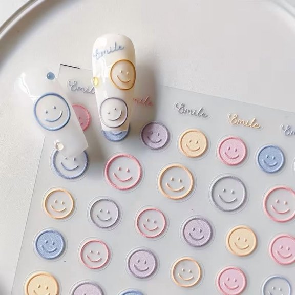 3-Pack 5D Embossed Cartoon Happy Face Nail Art Stickers Matte Decals DIY Manicure