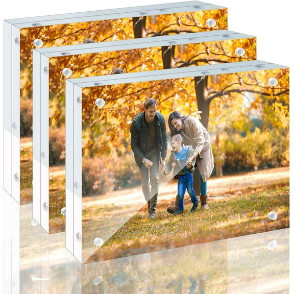 3 Pack 5x7 Acrylic Picture Frames - 20% Thicker Double Sided Magnetic Frame with UV Protection - Freestanding Clear Frameless Display for Tabletops - Modern Photo Frame Set for Home & Office Decor
