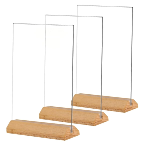 3 Pack 5x7 Sign Holder T Shape Clear Double Sided Frames With Wood Base Table Menu Display Stand Flyer (optional 8.5x11/5x7 Inch L/t Shape)