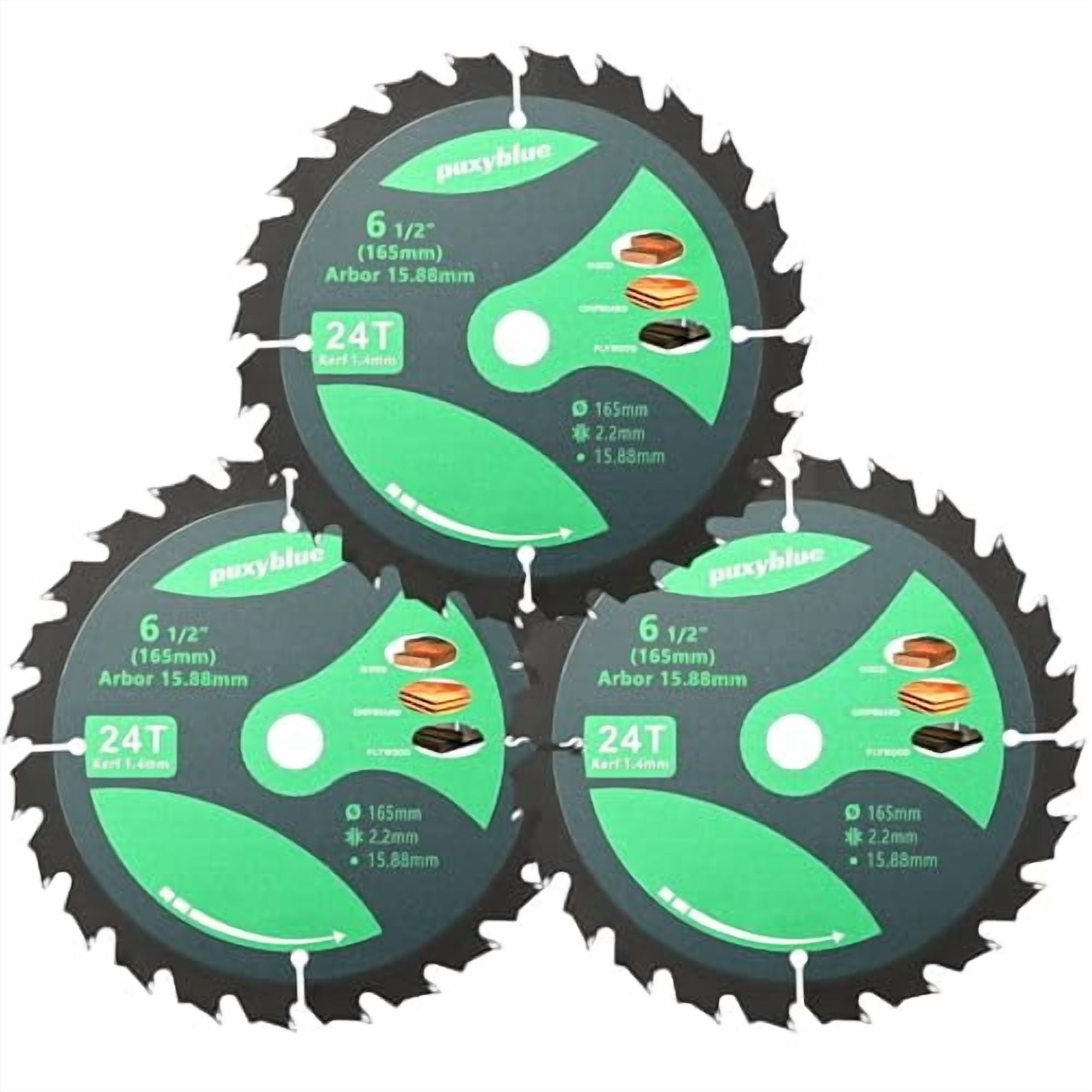 3-Pack 6-1/2" 24T Circular Saw Blades – Fine Finish For Wood, Laminate, MDF & More