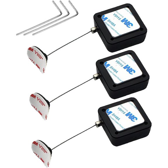 3-Pack 6.5ft Retractable Security Lock Tether Adjustable Strap for Remotes, Controllers, Tablets, Showroom Use