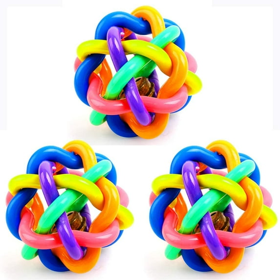 3 Pack 6.5CM Colorful Nobbly Wobbly Ball Dog Toy Weave Style Ball with Bell Cat Toy Pets Puppy Toy Unbranded (Medium Size)