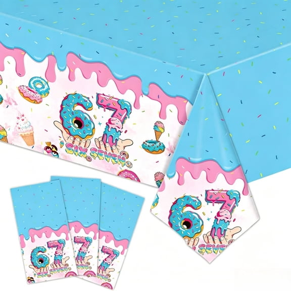 3 Pack 6 7 Theme Tablecloth, Disposable Plastic Table Cover for Birthday Party Decor.