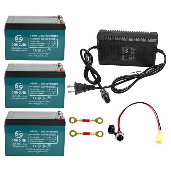 3 Pack 6-DZM-12 6DZM12 12V 12Ah Rechargeable Battery Nuts and Bolts With Charger for 36V Mobil Scooter Electric Go Kart Golf Cart Wheelchair Razor Dirt Quad Bike MX650 MX500 Motorcycle